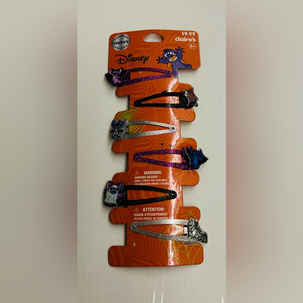 New 6 Disney Stitch Claire's Small Glitter Hair Clips 2 1/4" x 5/8" Halloween